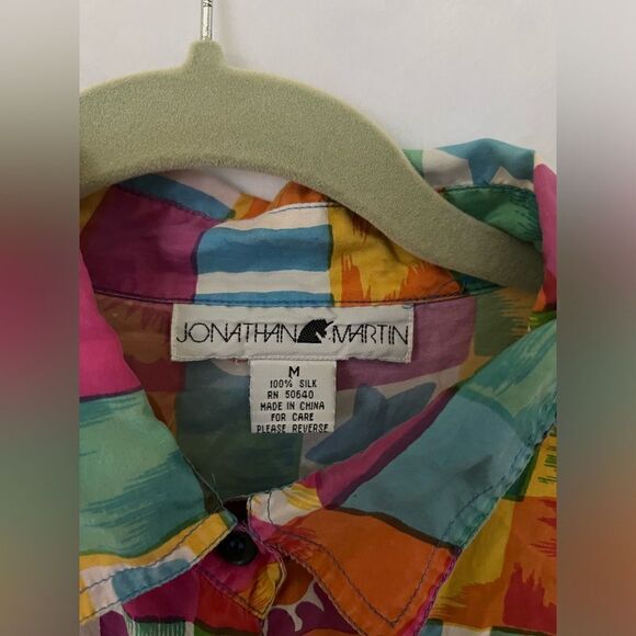 Vintage Jonathan Martin 100% Silk Button Down Short Sleeve Sun Stars M - Picture 4 of 5